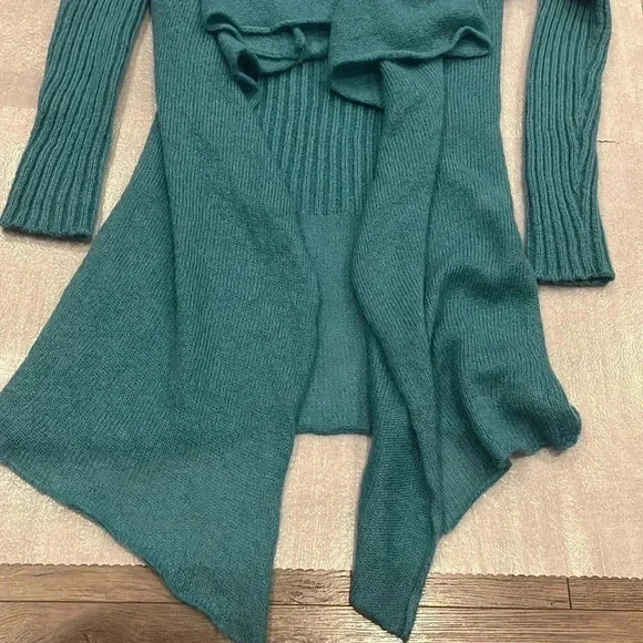 [M]Stile  Benetton Turquoise Wool Blend Knit Waterfall front Open Cardigan - Picture 3 of 6